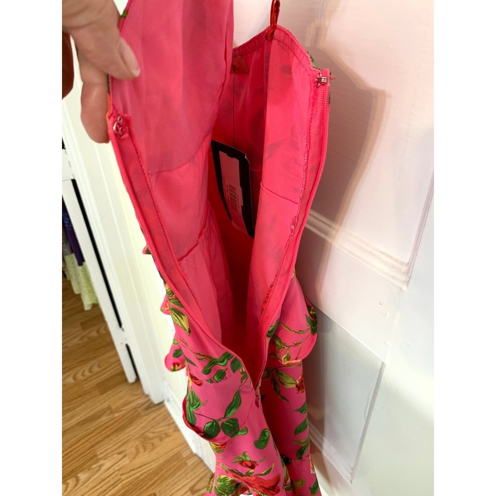 Signature NWT Rose Pink Floral Ruffle Tiered Summer Mini Dress Fuchsia Small - Picture 15 of 16